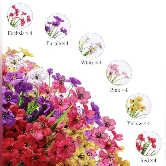 🌸NEW 24 Bundles Artificial Flowers for Outdoor,No Fade Fake Plastic Multicolor - Picture 3 of 8